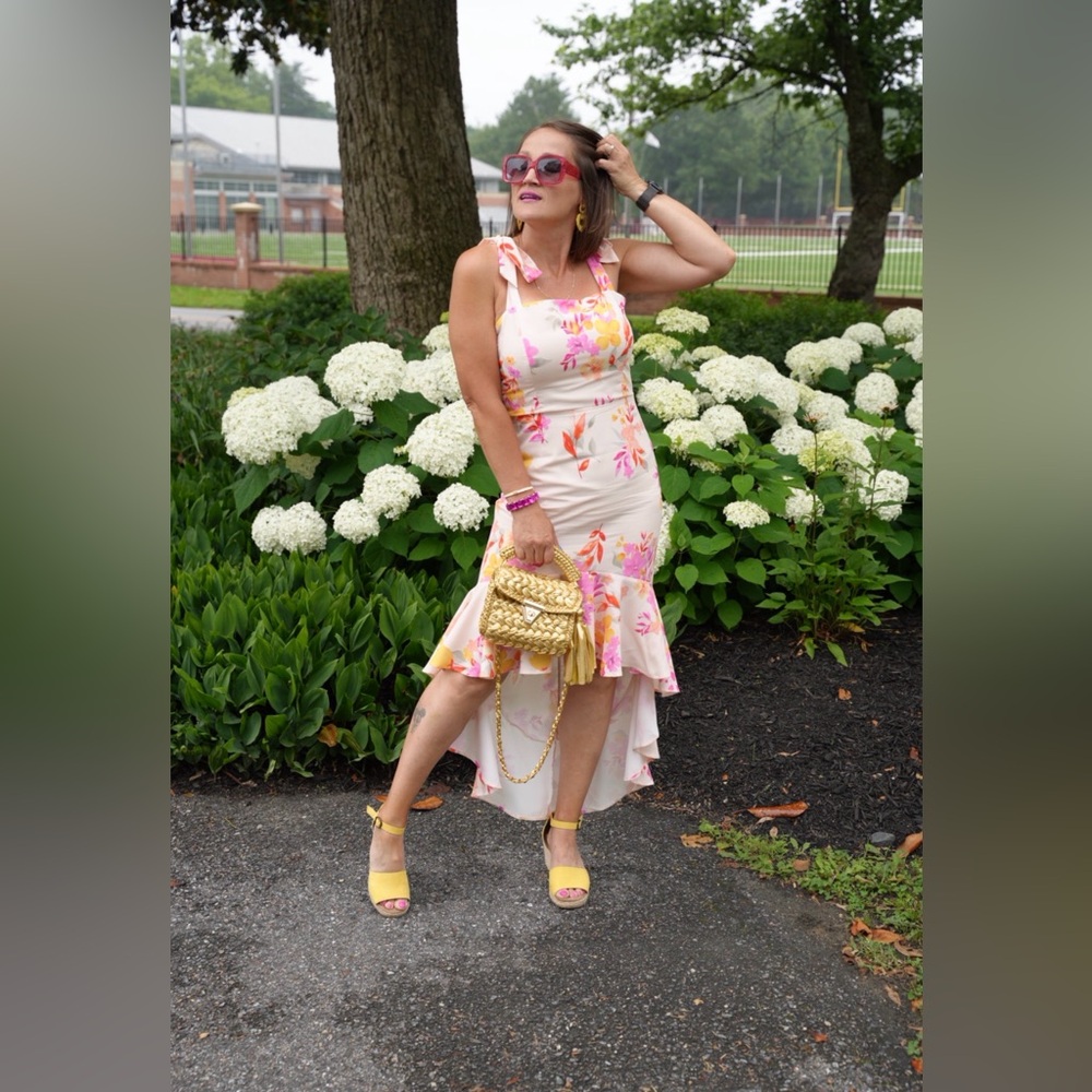 Main Strip Floral Ruffle High-Low Sundress - Pink Floral